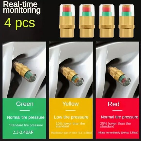 4-Pack PREMIUM Universal Tire Pressure Monitoring Valve Caps W/ Visual Indicator - Picture 9 of 9